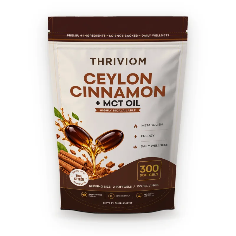 Thriviom Ceylon Cinnamon + MCT Oil: the stand-up pouch of 300 softgels.